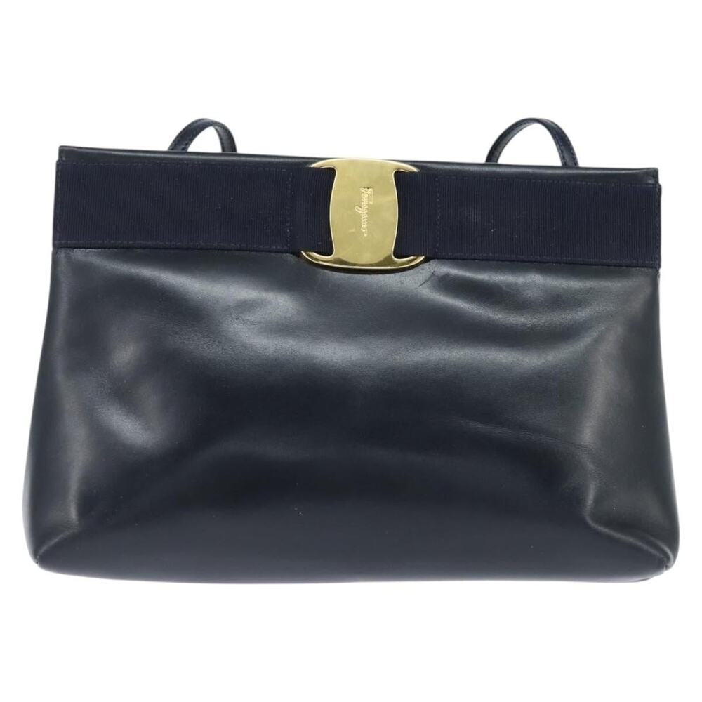 Salvatore Ferragamo Leather Vara Shoulder Bag Navy
